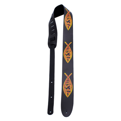 2.5 JESUS FISH DESIGN PRINTED LEATHER GUITAR STRAP