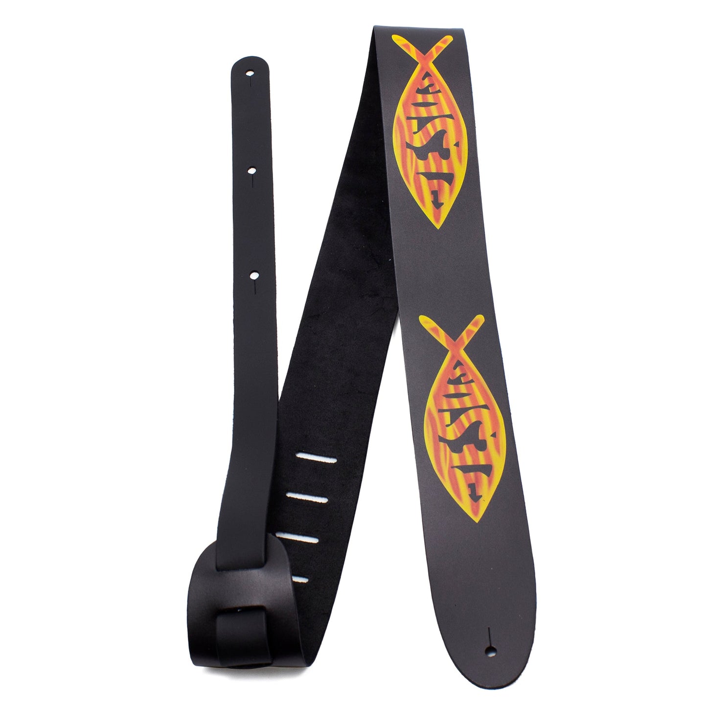 2.5 JESUS FISH DESIGN PRINTED LEATHER GUITAR STRAP