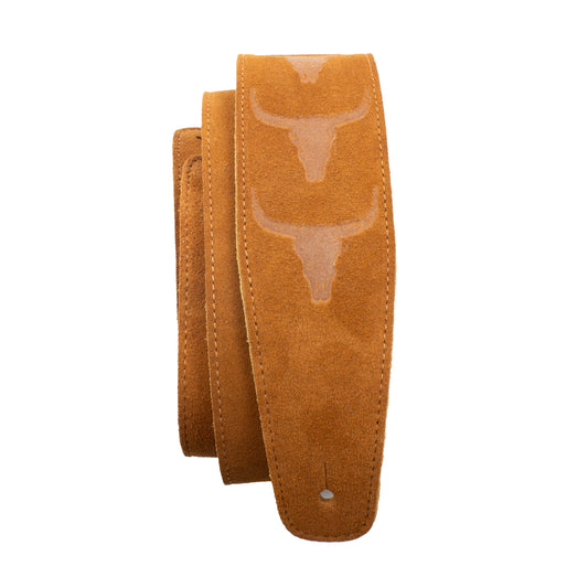 SUEDE LONGHORN EMBOSSED GUITAR STRAP