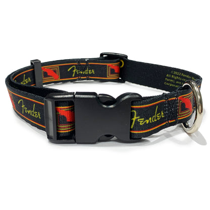 perri's pet products, dog collar, black, yellow and red Fender monogram