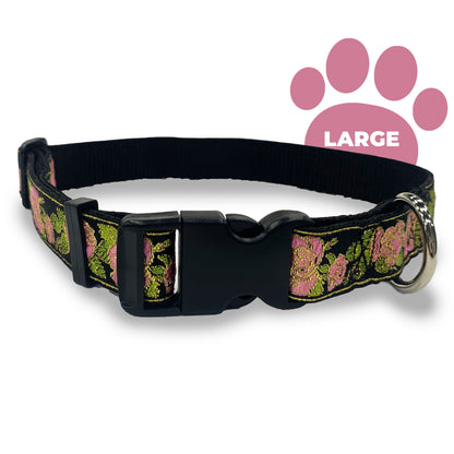 Perri's Pet Products, metallic pink roses jacquard, dog collar