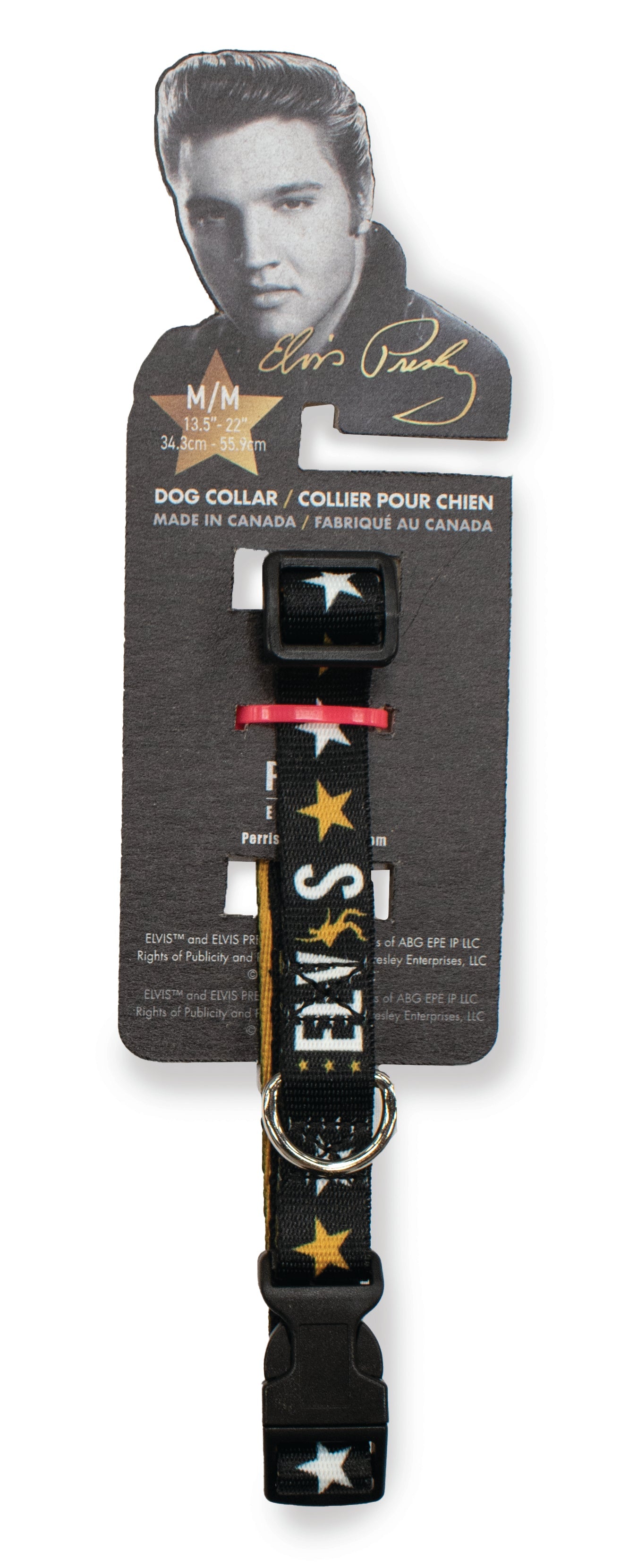 Perri's Pet Products, dog collar, black and gold, Elvis Presley, packaging