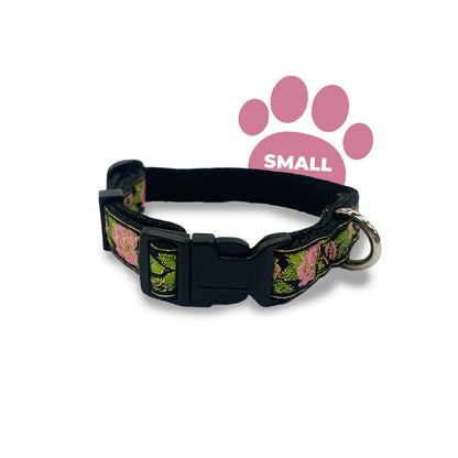 Perri's Pet Products, metallic pink roses jacquard, dog collar