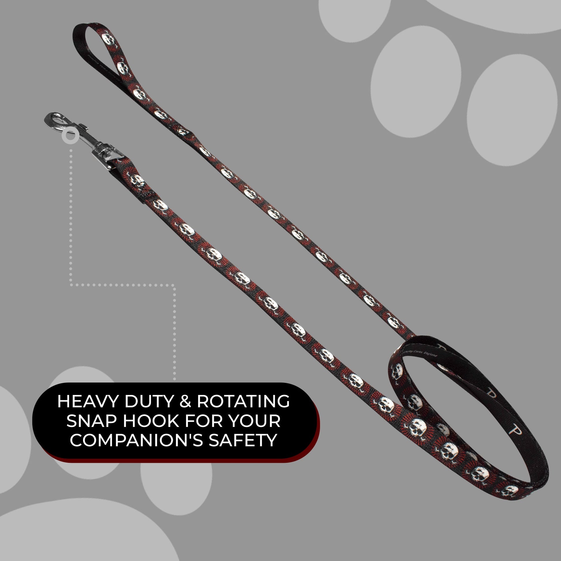 perri's pet products, dog leash, alchemy red skulls