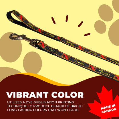 perri's pet products, dog leash, black, yellow and red Fender monogram