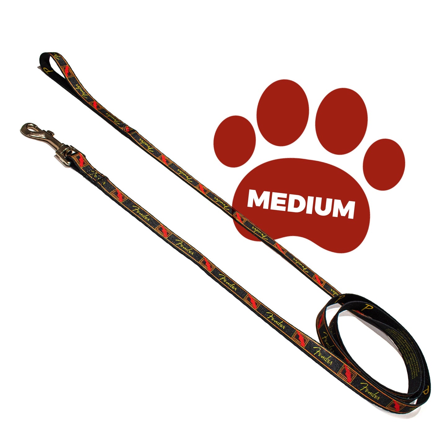 perri's pet products, dog leash, black, yellow and red Fender monogram