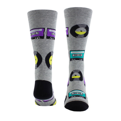 RETRO VINYL & CASSETTE CREW KNIT IN SOCKS, 1 PAIR