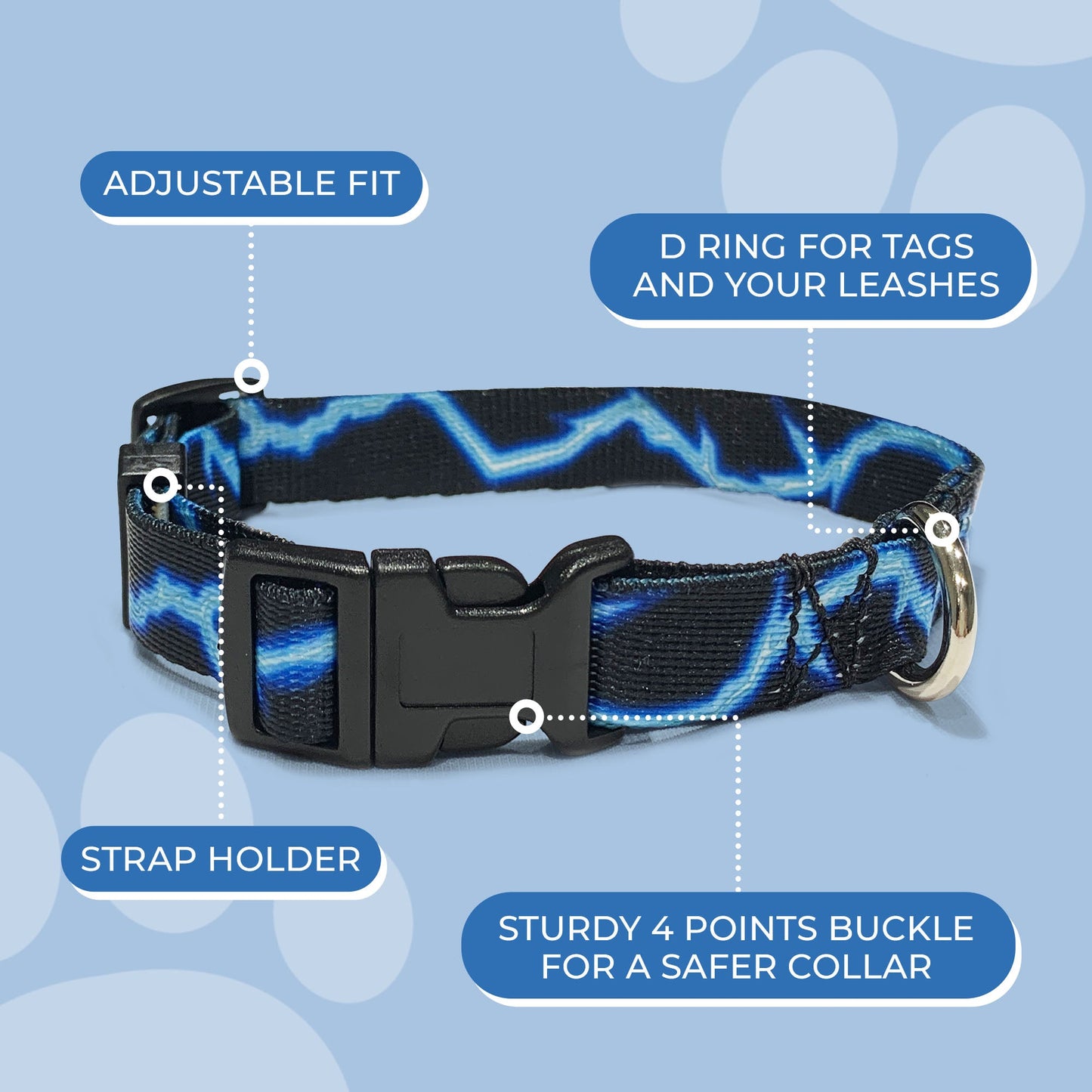 perri's pet products, dog collar, blue lightning