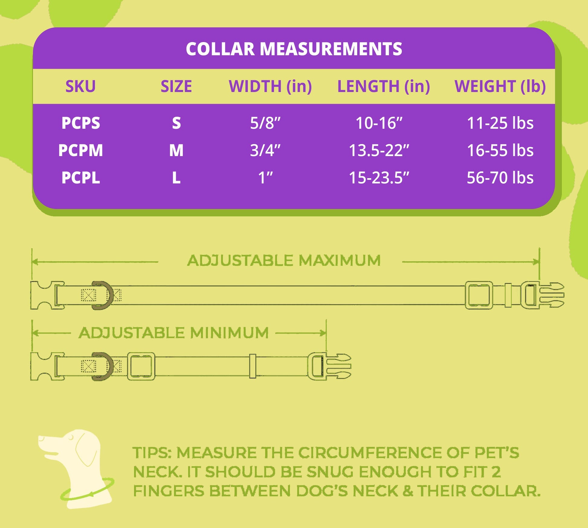 Perri's Pet Products, dog collar, Elvis Presley, colourful, size chart