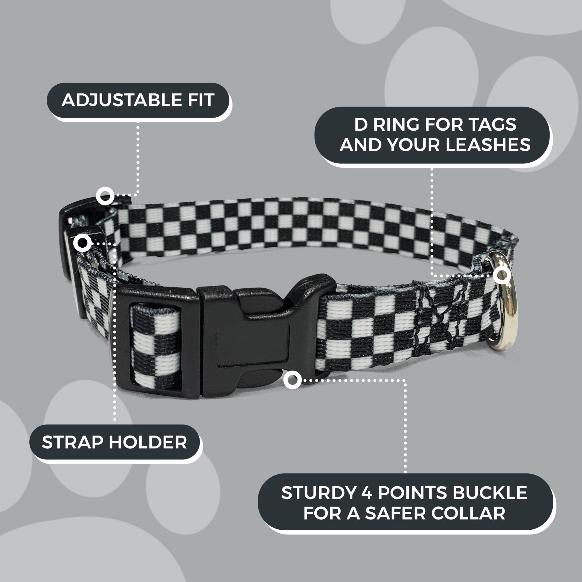 perri's pet products, dog collar, black and white checker