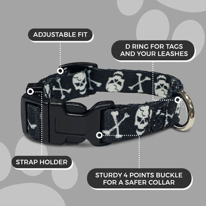 perri's pet products, dog collar, black and white skulls