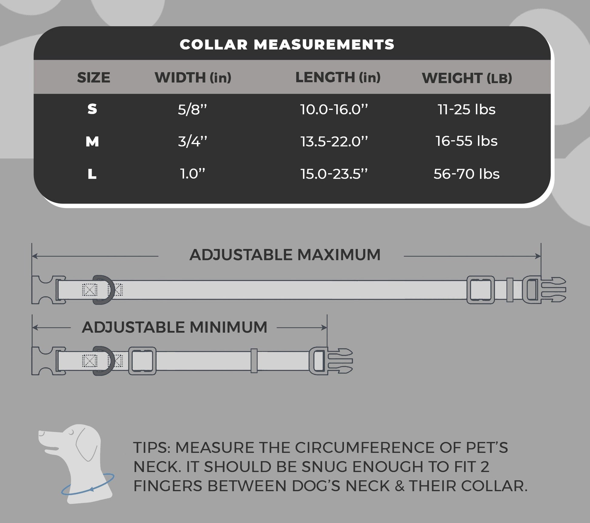 perri's pet products, dog collar, black and white skulls, size chart