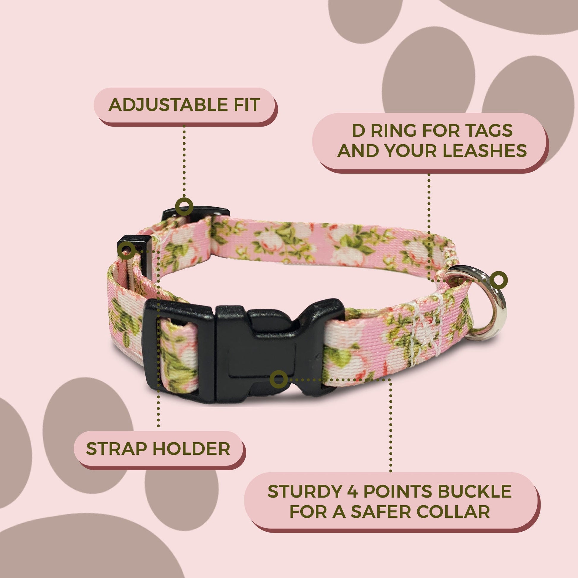 perri's pet products, dog collar, pink rose