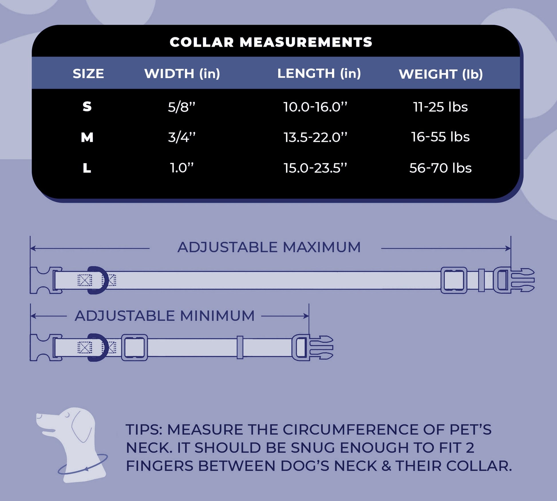 perri's pet products, dog collar, blue floral, size chart