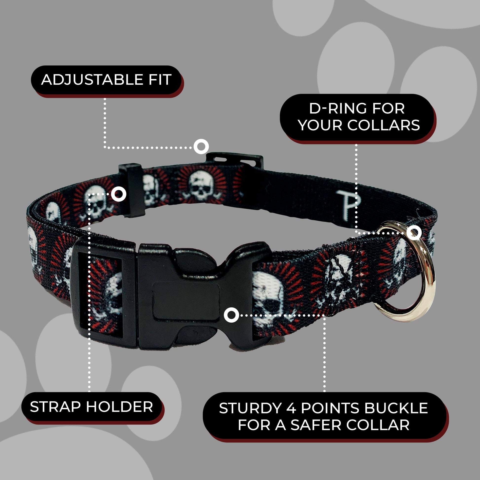 perri's pet products, dog collar, alchemy red skulls