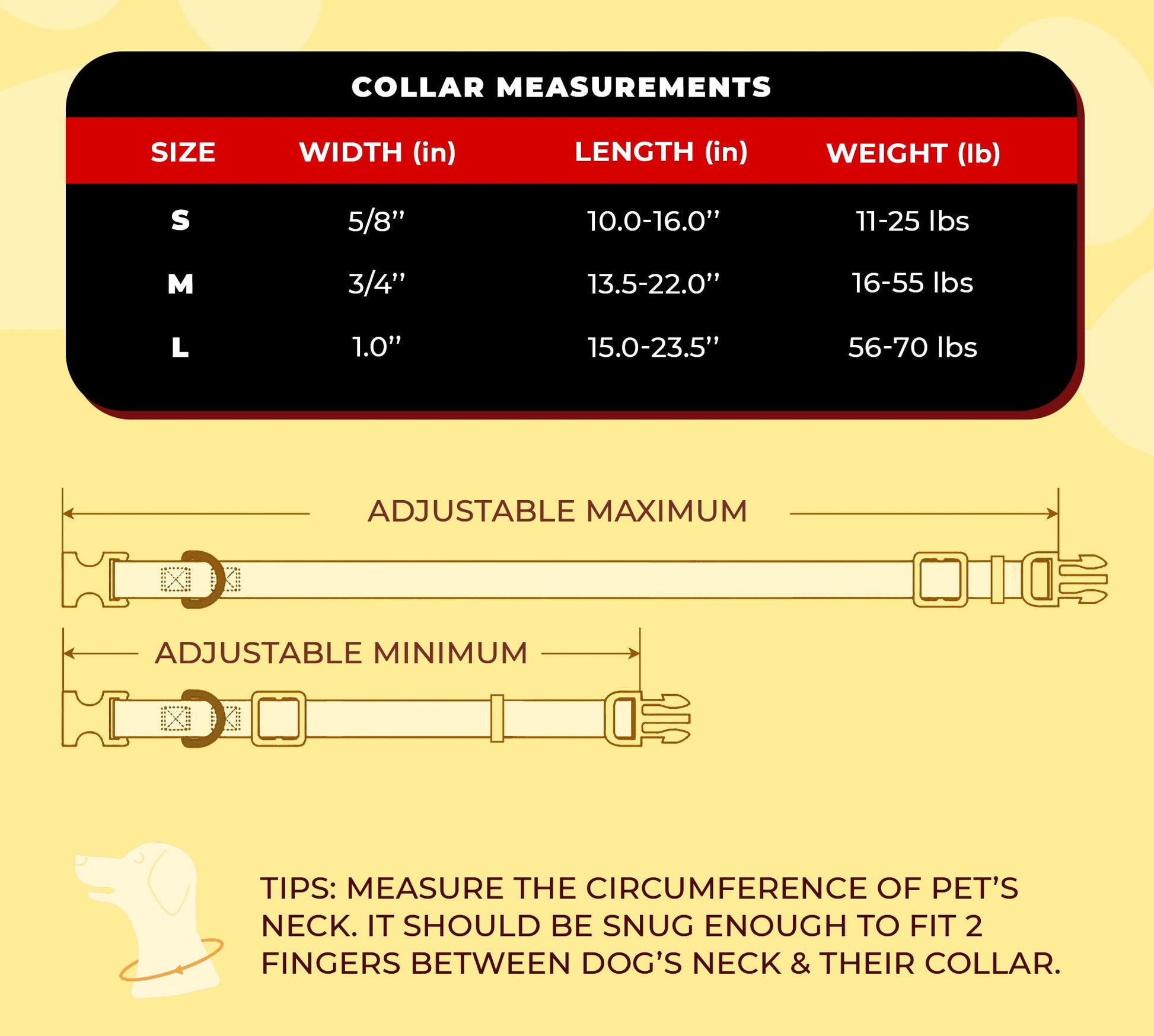 perri's pet products, dog collar, Bowie lightning bolt, size chart