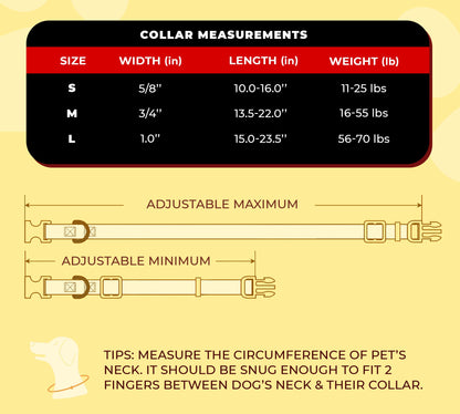 perri's pet products, dog collar, Bowie lightning bolt, size chart