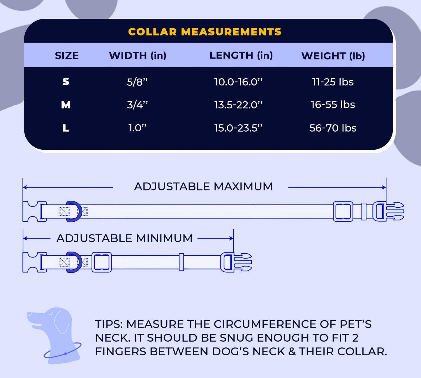 perri's pet products, dog collar, space, packaging, size chart