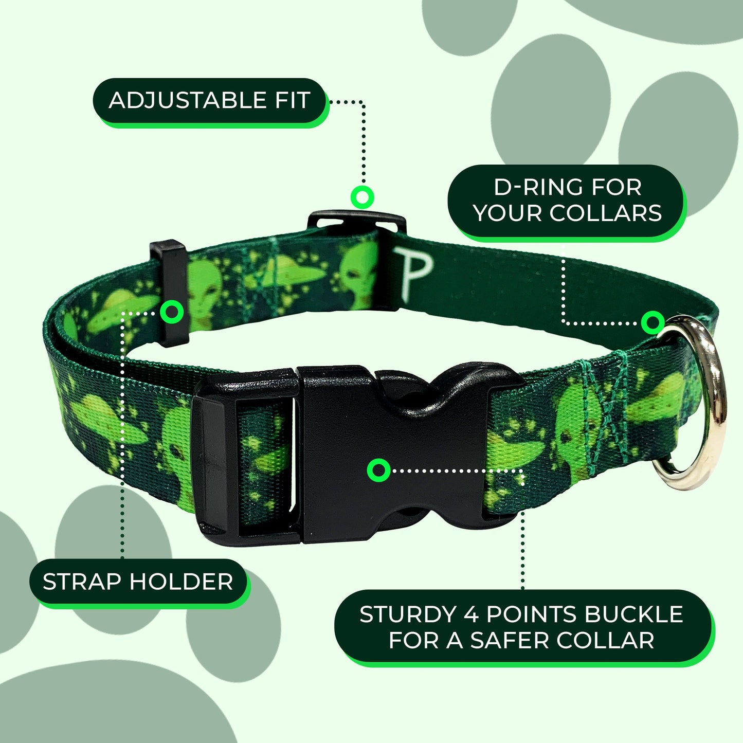 perri's pet products, dog collar, green aliens