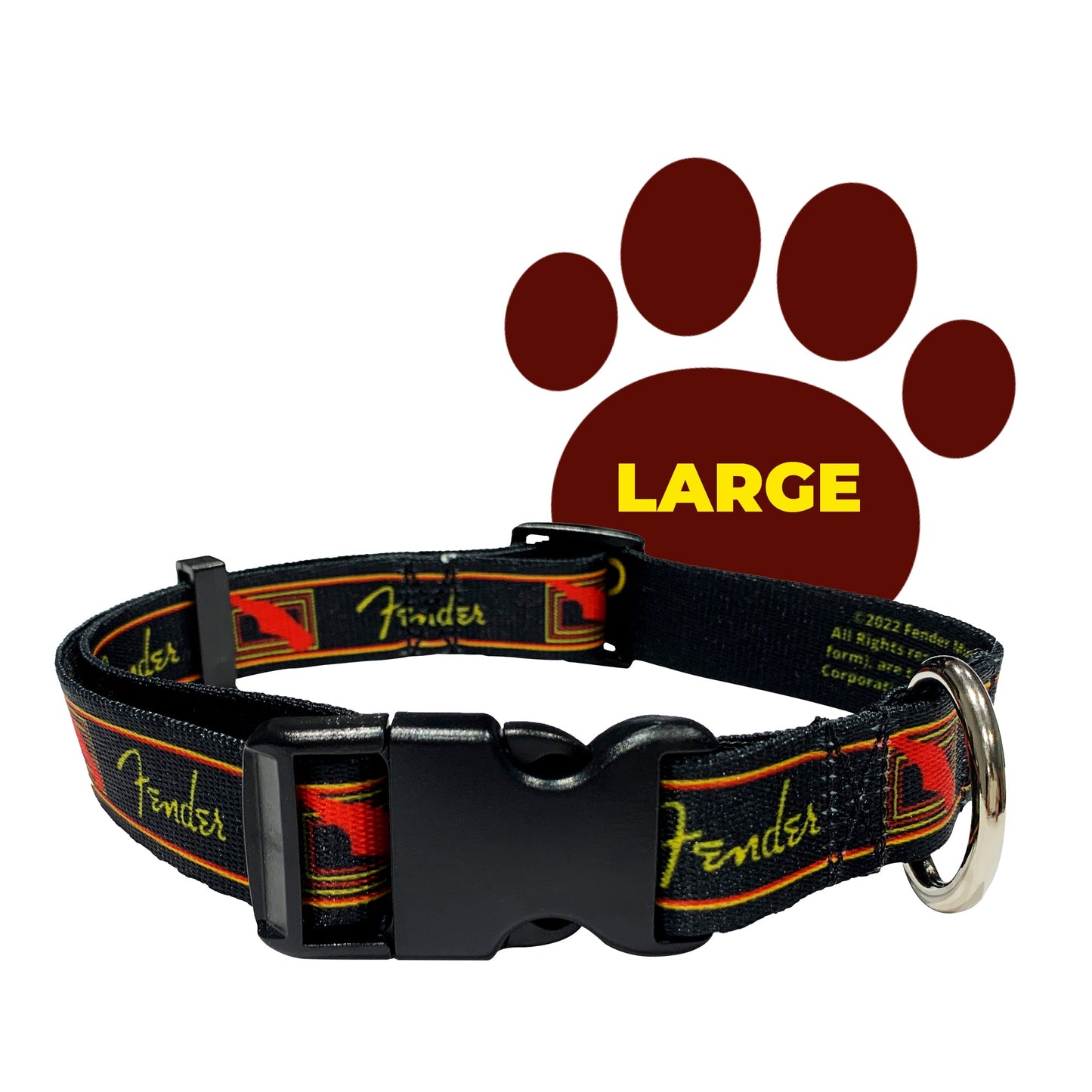 perri's pet products, dog collar, black, yellow and red Fender monogram