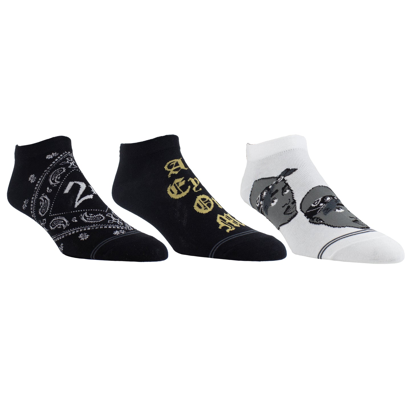 TUPAC BLACK BANDANA, 3 PAIR WOMEN'S LINERS