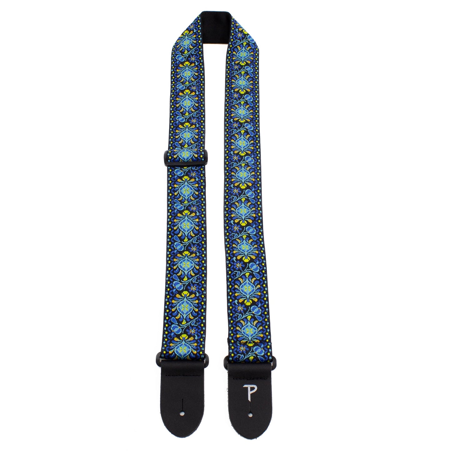 2 BLUE GEO FLORAL JACQUARD GUITAR STRAP