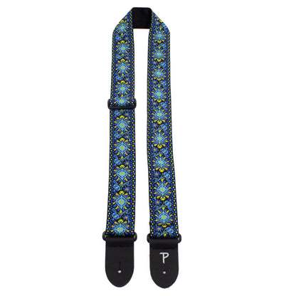 2 BLUE GEO FLORAL JACQUARD GUITAR STRAP