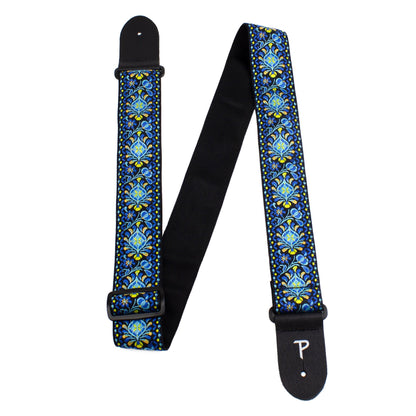 2 BLUE GEO FLORAL JACQUARD GUITAR STRAP