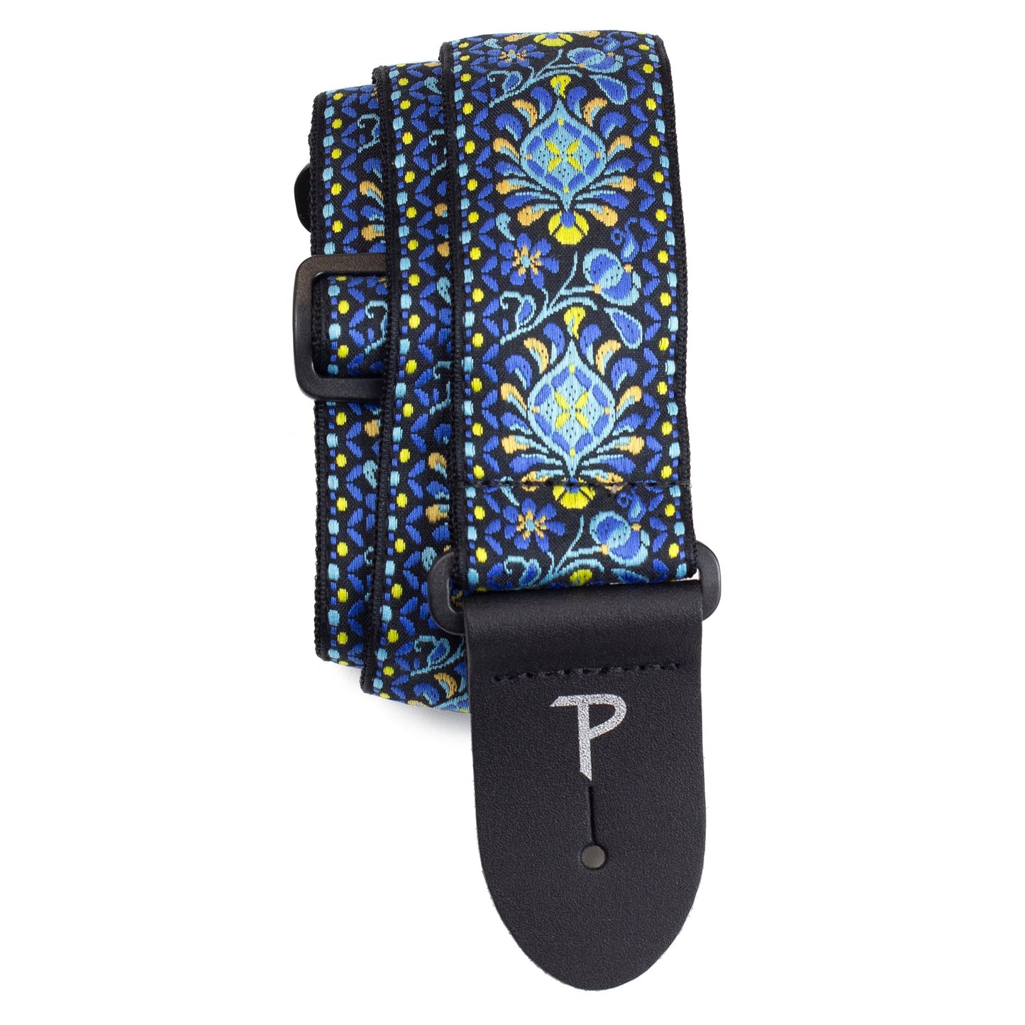 2 BLUE GEO FLORAL JACQUARD GUITAR STRAP