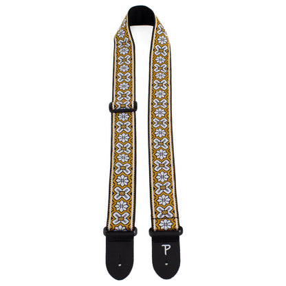 2 GOLD GEO FLORAL JACQUARD GUITAR STRAP