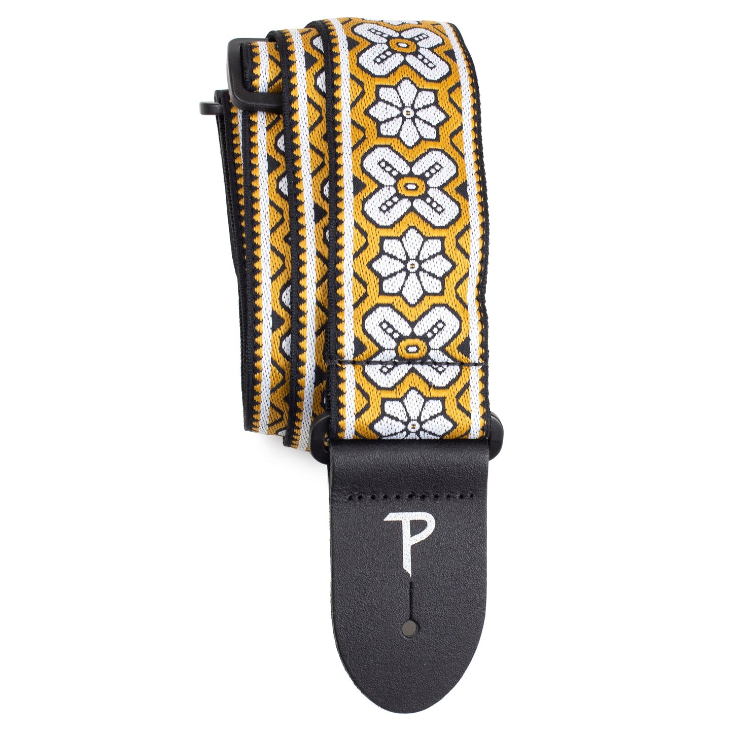 2 GOLD GEO FLORAL JACQUARD GUITAR STRAP