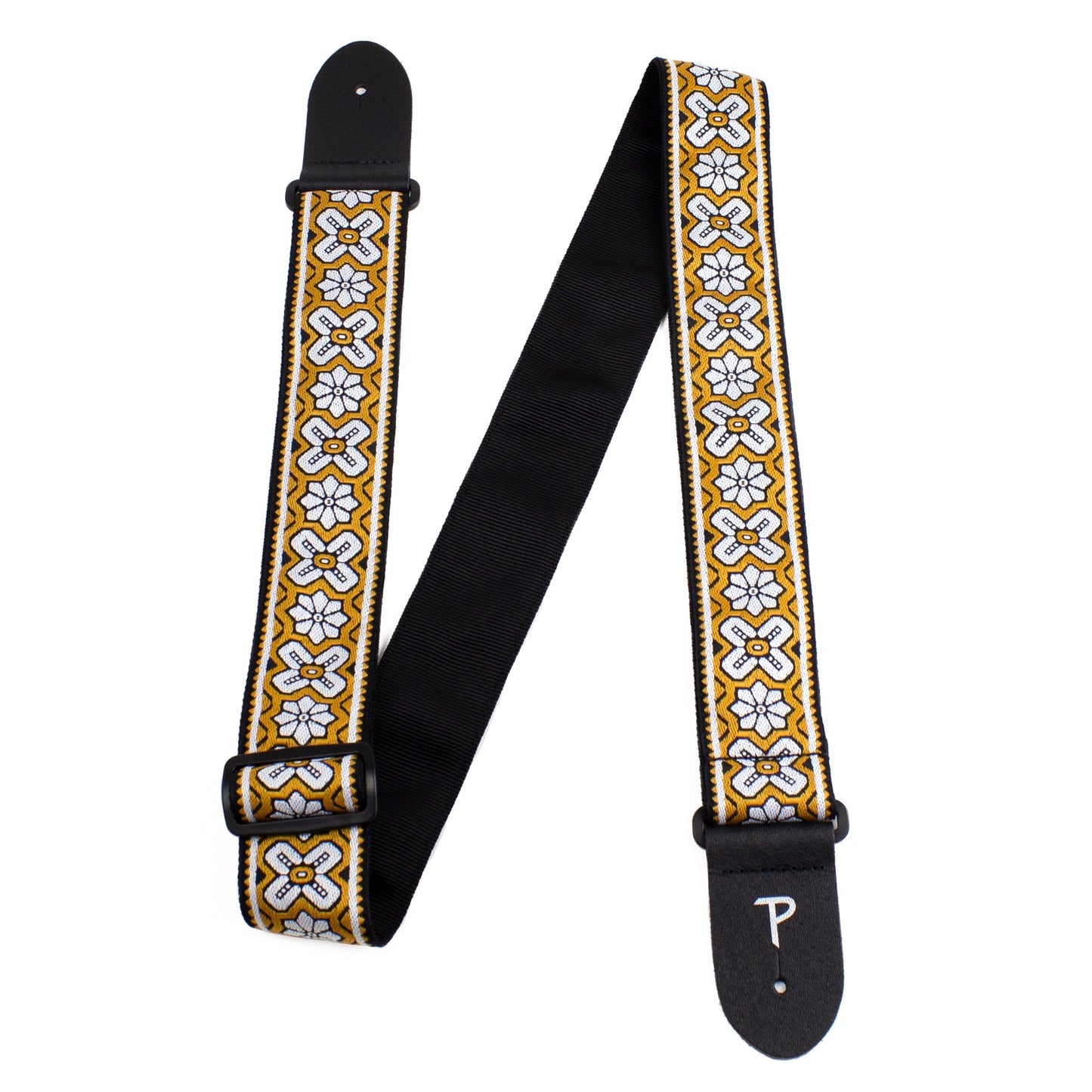 2 GOLD GEO FLORAL JACQUARD GUITAR STRAP