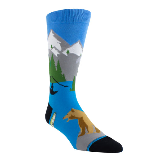 PERRI’S SOCKS™  THE GREAT OUTDOORS WEEKEND SOCKS BEAR & SALMON, 1 Pair