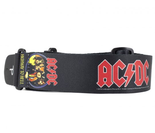 2” Official Licensing AC/DC Highway To Hell Heat Transfer Design on Polyester Webbing Guitar Strap. Adjustable length 39” to 58”