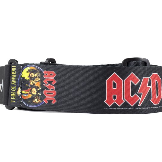 2” Official Licensing AC/DC Highway To Hell Heat Transfer Design on Polyester Webbing Guitar Strap. Adjustable length 39” to 58”