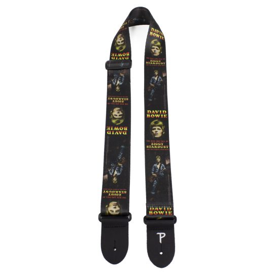 2” Official David Bowie Ziggy Stardust Color Heat Transfer Design on Polyester Webbing Guitar Strap. Adjustable length 39” to 58”