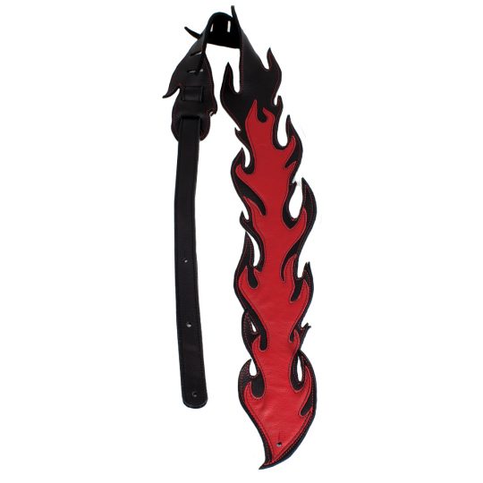 Red and Black Leather Flame Cut Out Guitar Strap