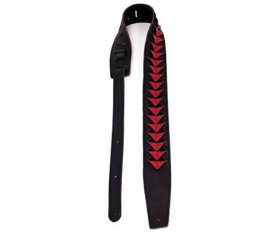 2.5” Black with Red Pleated Leather Guitar Strap