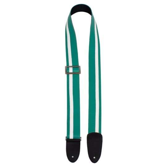 2” Teal with White Racing Stripe Leather Guitar Strap with Triglide