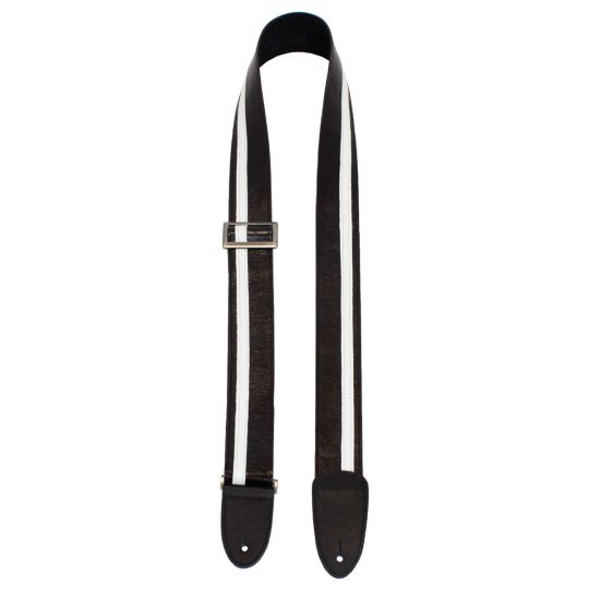 2” Black with White Racing Stripe Leather Guitar Strap with Triglide