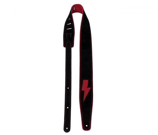 2.5” Black Suede with Red Bolt Inlay Guitar Strap