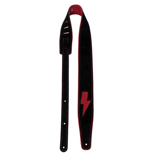 2.5” Black Suede with Red Bolt Inlay Guitar Strap