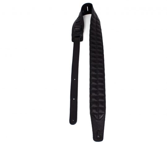 2.5” Black with Black Pleated Leather Guitar Strap
