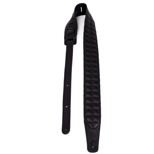 2.5” Black with Black Pleated Leather Guitar Strap