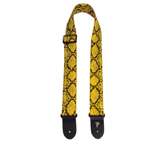 2” Black and Yellow Faux Snake Skin Guitar Strap with Triglide