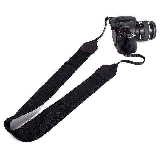 Black nylon camera strap.
