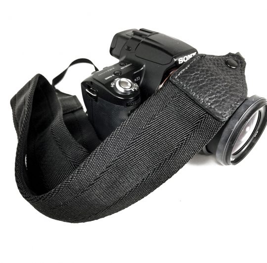 Black nylon camera strap.