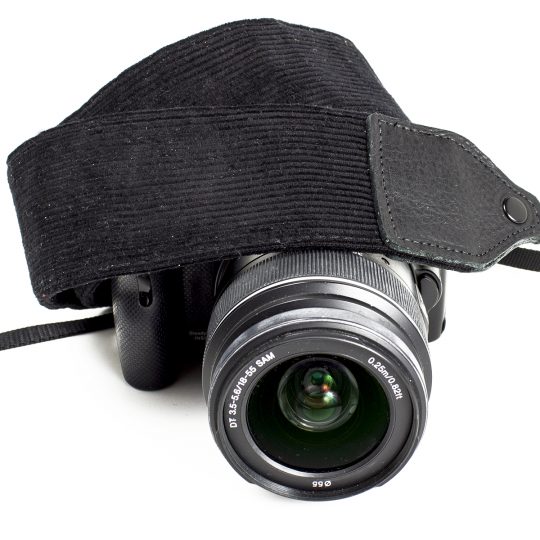 Black corduroy camera strap.