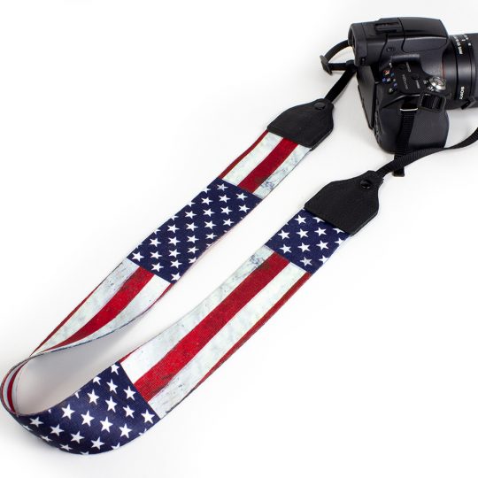 USA flag polyester camera strap.