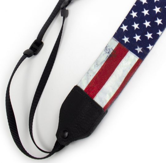 USA flag polyester camera strap.
